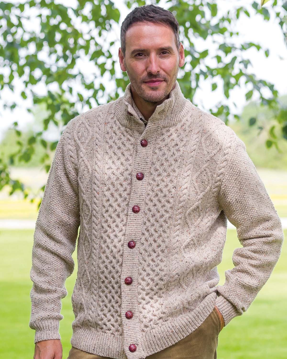 Mens aran sale cardigan